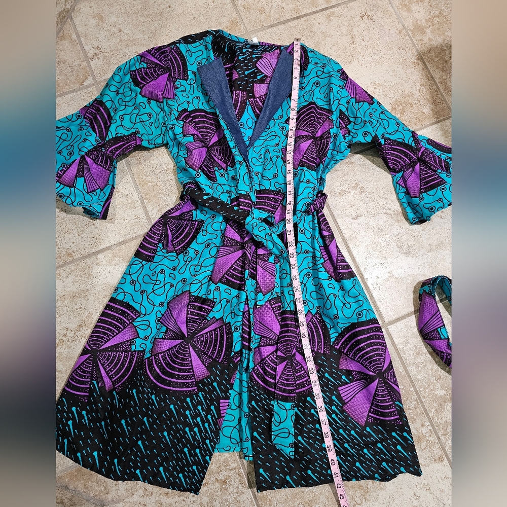Marine Imports Womens Plus Ankara Turquoise Cotton Wax Print Dress Scarf Rare - Picture 8 of 8